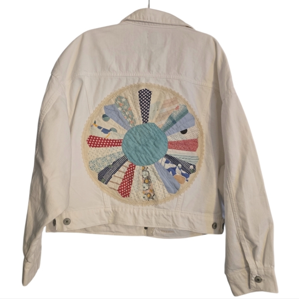 Upcycled Hand Crafted Cottagecore On NWT American Eagle White Denim Jacket Sz XL